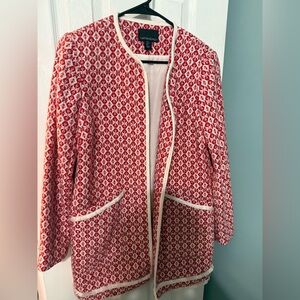 Cynthia Rowley Red and White Geometric Coat / Blazer
